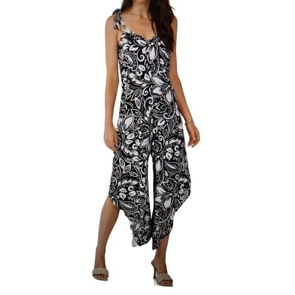 NWT VINCE CAMUTO WOMENS PRINTED TIE SLEEVELESS BLACK AND WHITE PRINT XLARGE - Picture 1 of 8